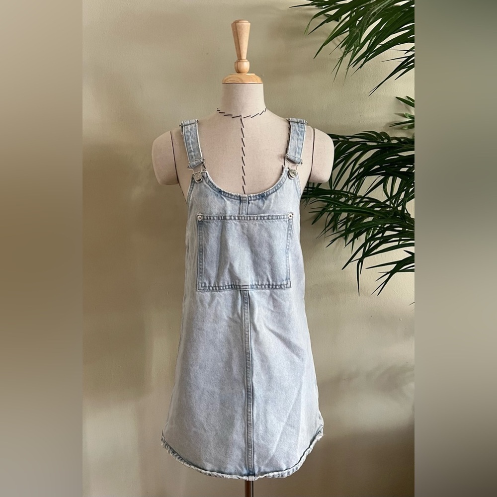 ZARA Light Wash Denim Mini Overall Dress | XS - Picture 2 of 10